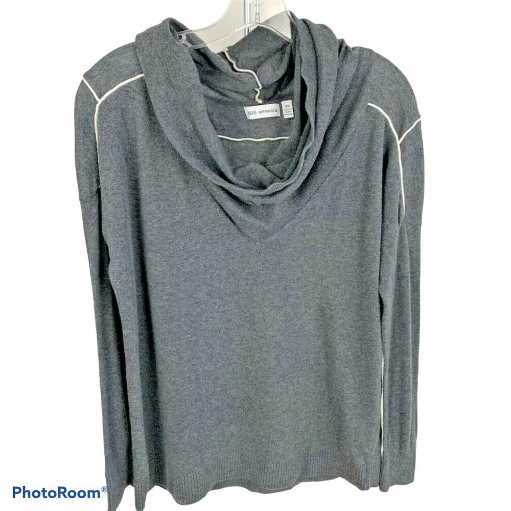 525 America Women's Sweater Gray Heathered Long‎ Sleeves Cowl Neck Pullover XS